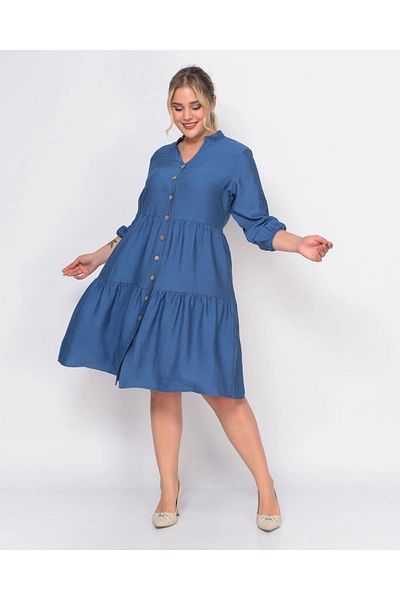 apsen Women's Plus Size V-Neck Buttoned Midi Dress 4483/105