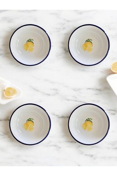 EMAYE TEZGAHI 4 Adet 24 Cm Emaye Kase Tabak, Çukur Tabak, Çorba Tabak, Retro,...