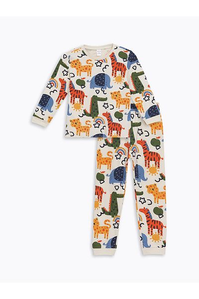 LC Waikiki Lcw Baby Printed Crew Neck Long Sleeve Printed Baby Boy Pajamas Set