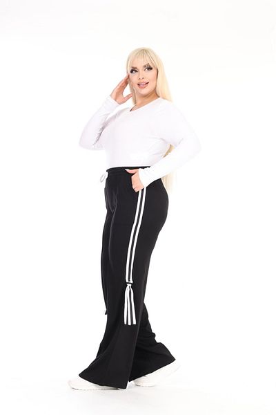 Esina Steel Fabric Wide Leg Sweatpants White Striped