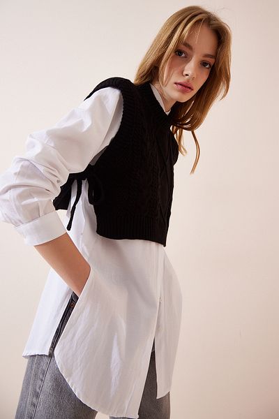Lovelyİstanbul Black Knitwear Sweater - Lci0026 with Tie Detail