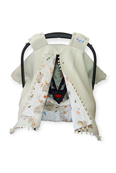 Birmelek Piqued Double Layer Double Sided Pompom Muslin Stroller Cover - Cushion - Cover