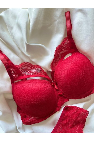blackstrip Crimson Elegance Destekli Dantel Sütyen Takımı - Bralet Ve Külot Seti - Yılbaşı Hediyesi