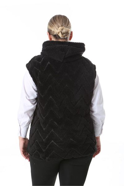BİrHoşButik Plus Size Soft Lycra Plush Fleece Cardigan - Women's Vest with Pockets and Hoodie