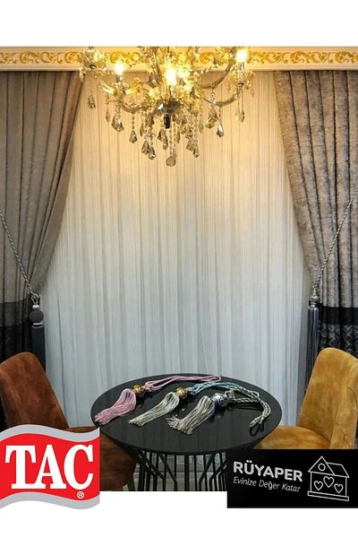 Taç Striped Tulle Curtain - Curtain