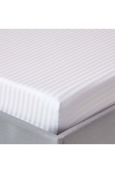 GİNETEKS Cotton Satin White Striped Single Elastic Bed Sheet - 100x200 Padded HOtel Type