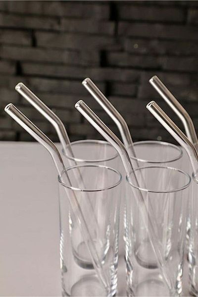 KCA HOME Transparent Glass Straw 12 Pieces Glass Inclined Straw (Heat Resistant)