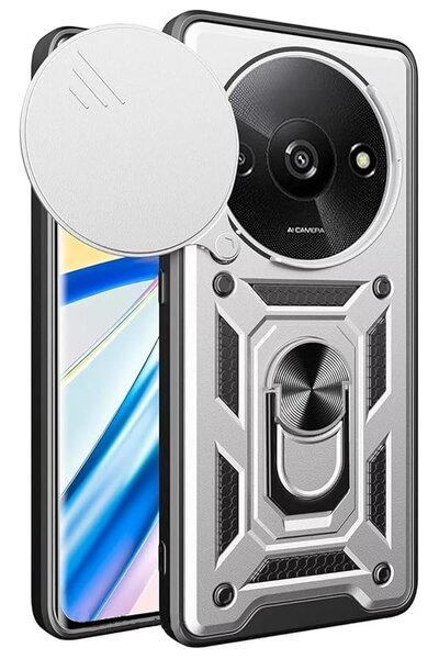 Nevarium Xiaomi Redmi A3 4G ile Uyumlu Kılıf Pars Lens Sürgülü Yüzüklü Standl...