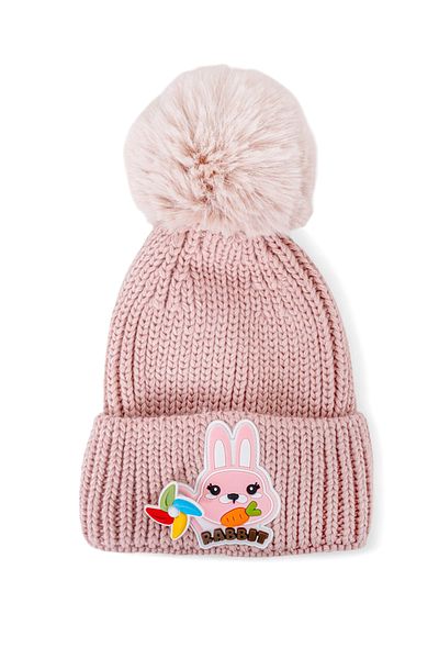 Eke Tekstil Girl's Pompom Folded Rabbit Rabbit Embroidered Beret