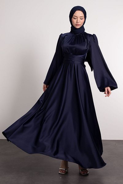 Dm Life Curea încrucișată cu mânecă spaniolă înfășurată în talie din satin rochie de seară islamică