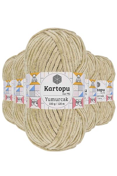 Kartopu 5 Τεμάχια Yumurcak Velvet Πλεκτό Κλωστή Μπεζ K856