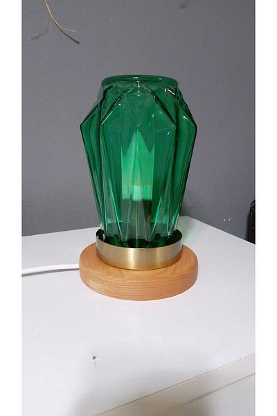 poplinhome Green Glass Wooden Metal Lampshade Globe - for Living Room and Children's Room
