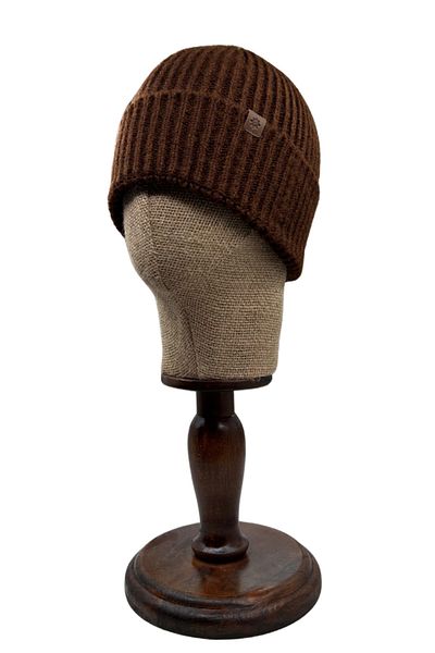 Sofist İstanbul Unisex Brown Leather Beanie - Label Detailed, Washed Wool and Folded Knitted Beanie
