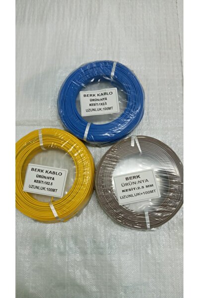 BERKS 2.5 mm nya 3 renk 100' er metre KAHVERENGİ-SARI-MAVİ priz tesisat kablo grubu 300 metre