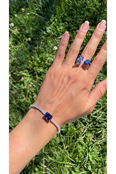 SÜKSE JEWELRY Kadın Safir Taşlı Gümüş İthal Su Yolu Bileklik
