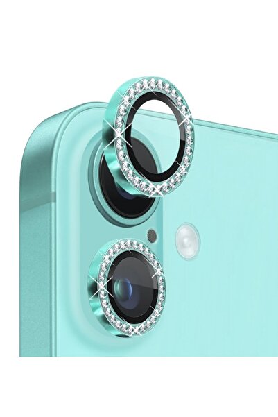 halkhouse iPhone 16 Plus Kamera Lens Koruyucu Pırlanta Taşlı Temperli Cam cl06