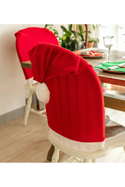 MOJE MORE 2'li Noel Baba Şapkası Sandalye Kılıfı, Yılbaşı Kırmızı Sandalye Örtüsü