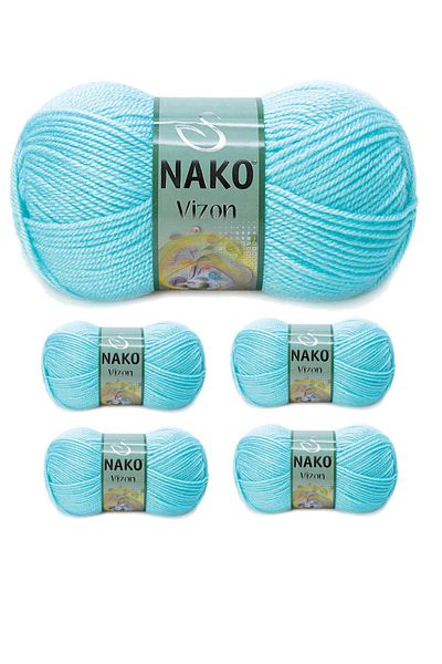 NAKO Mink Premium 5 Pieces Acrylic Hand Knitting - Thread Wool, Color No:10535, Light Turquoise