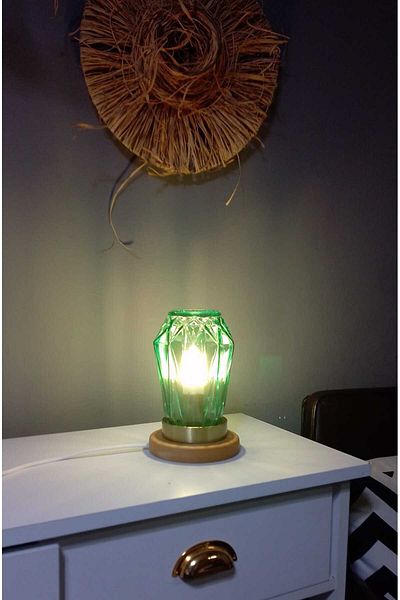 poplinhome Green Glass Wooden Metal Lampshade Globe - for Living Room and Children's Room