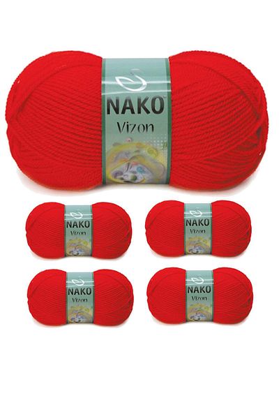 NAKO Mink Premium 5 Pieces Acrylic Hand Knitting - Thread Wool, Color No:207, Flame Red