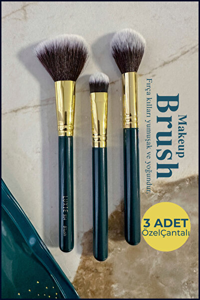 GXMPRO 3 Pcs Brush Set - Çantalı Pro Makyaj Fırça Seti