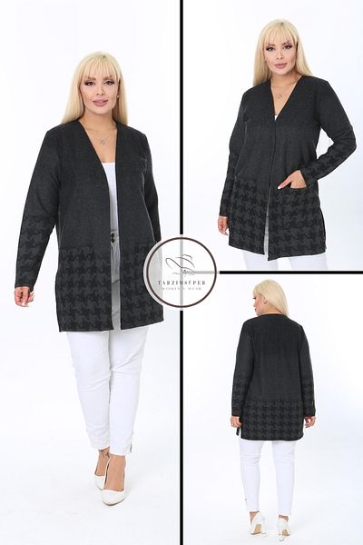 tarzımsüper Plus Size New Season Knitted Cashmere Knitwear Side Slit Comfortable Double Pocket Soft Textured Cardigan