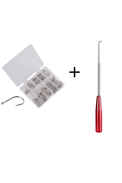 ardeppo 100 Adet Gümüş Renk Balık Kancası + Balık Kanca Çıkarıcı Set