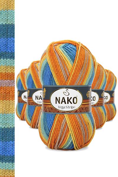 NAKO 5 Pieces Vega Stripe Premium Acrylic Hand Knitting Yarn Wool No: 82421
