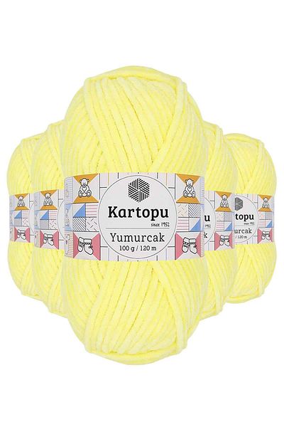 Kartopu 5 Pieces Yumurcak Velvet Hand Knitting Yarn Yellow K333