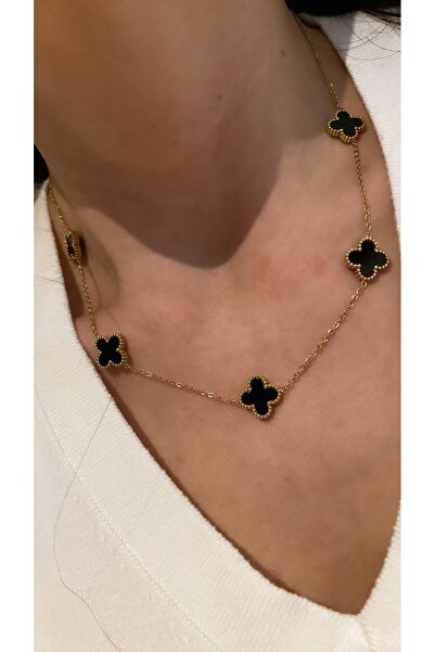 Okyanus Butik Çelik Van Cleef Yonca Siyah Kolye