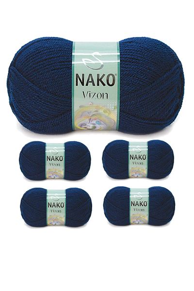 NAKO 5 Pieces Mink Premium Acrylic Hand Knitting Yarn Wool Color No:148 Navy Blue