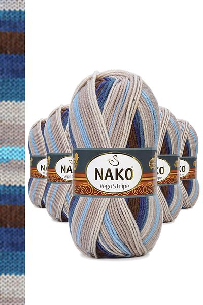 NAKO 5 Pieces Vega Stripe Premium Acrylic Hand Knitting Yarn Wool No: 82422