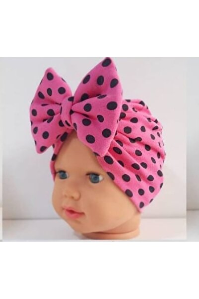 hira kids collection Puantiye desenli fiyonklu bebek bone bandana