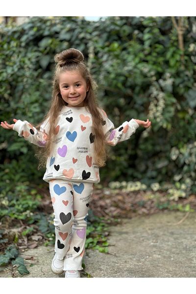 hira kids collection Colorful Heart Printed Girl's Tights Bottom Top Set