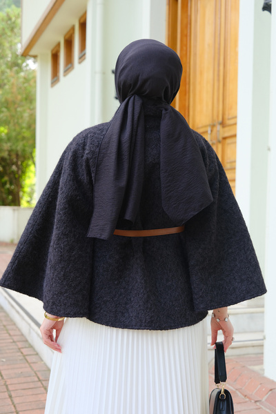 LOCCO Black Poncho - Women's Belt Detailed