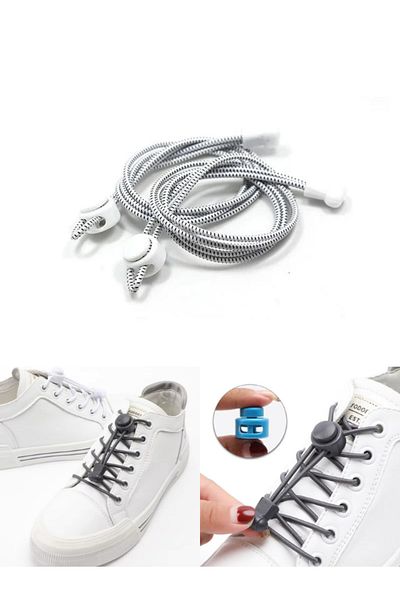 SHELAX Smart Locking Elastic Shoelaces / Elastic Shoelace White On Black Dots Round