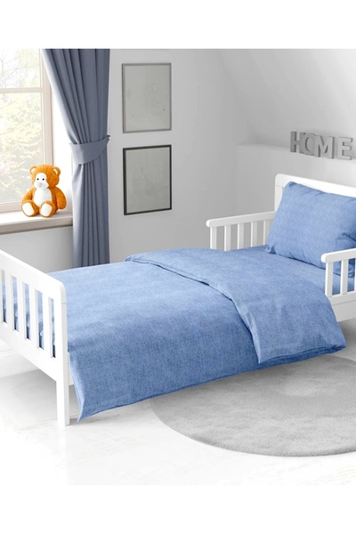 MORRİVAL Single Blue 120 X 200 Bedding Set with Elastic Sheets, Duvet Cover +...