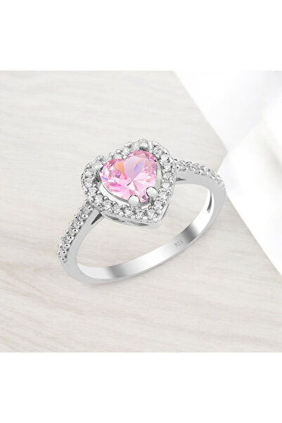 SAMİLA ACCESSORY Gümüş Rodyumlu Zirkon Taşlı Pırlanta Montürlü Kalp Modeli Ko...