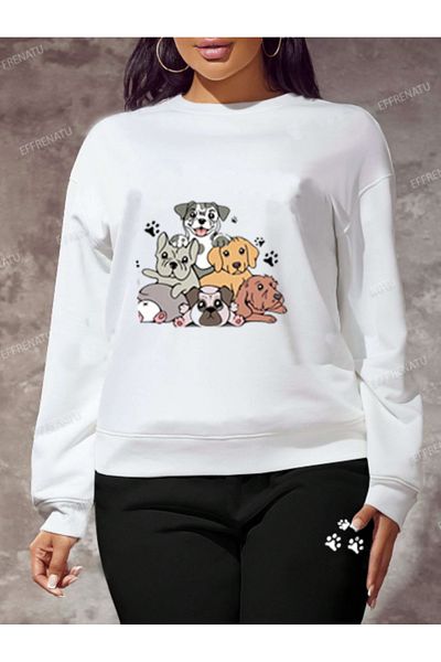 EFFRENATU Γυναικεία φόρμα Oversize Crew Neck Σετ Χειμερινή Βαμβακερή επένδυση με υπέροχες στάμπες