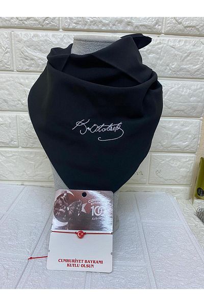 sema aksesuar Ataturk Written Embroidered Scarf and Moon Star Bracelet - Bandana - 23 April, 29 October, 19 May