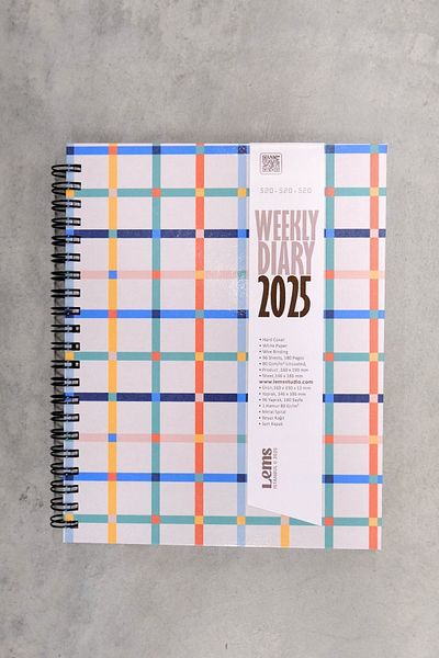 Lemsstudio Weekly Picnic 2025 Striped Colorful Pattern Hard Cover Dated Weekly Agenda