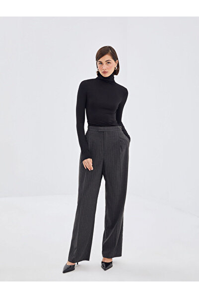 LC Waikiki Anthracite Standard Fit Striped Women's Trousers