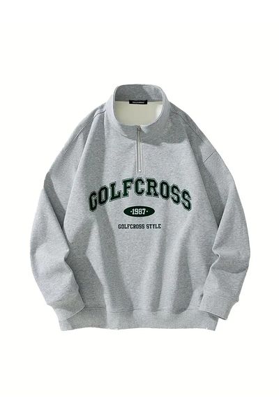 AEMİ Μαύρο Golfcross Printed Unisex Oversize Φούτερ Hoodie - Μισό φερμουάρ