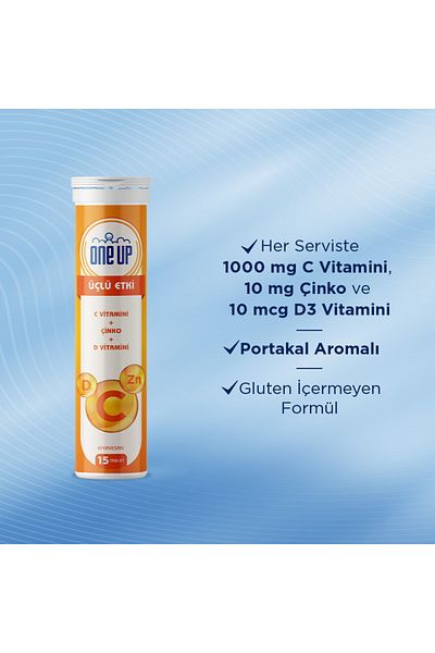 One Up 15 Effervescent Tablets Containing Vitamin C and D - Triple Effect, Zinc Supplement