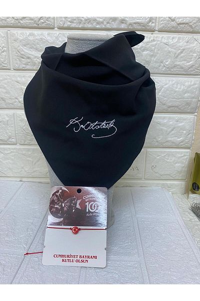 sema aksesuar Ataturk Written Embroidered Scarf and Moon Star Bracelet - Bandana - 23 April, 29 October, 19 May