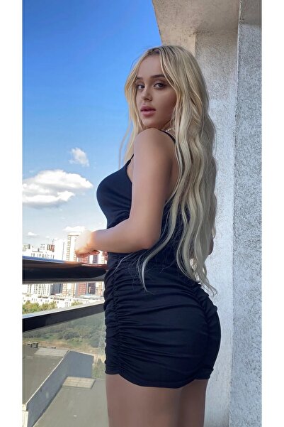 HayalGecesi Mini cămașă de noapte neagră sexy - model cu bretele adunate