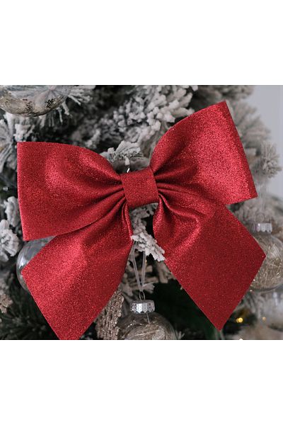AMALFİ Christmas Red Glitter Eva Bow - Pine Tree Decorated, 25X25 cm