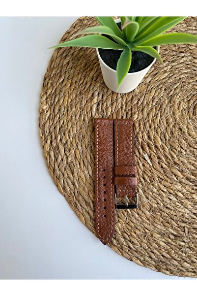 Prizma 20mm Kahverengi Suni Deri Saat Kordonu. Taba Dikiş.