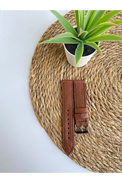 Prizma 20mm Kahverengi Suni Deri Saat Kordonu. Koyu Kahve Dikiş.