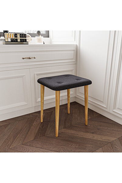 WOOVEN DESIGN Keten Kumaş Gürgen Ahşap Ayaklı,puf Tabure Makyaj Masası Sandal...